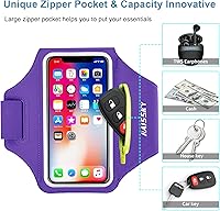 Vista 2 de Brazalete para teléfono celular con bolsillo con cremallera para Airpods para iPhone 16/15/14/13/12/11Pro Max, Galaxy S20 S10, banda de brazo