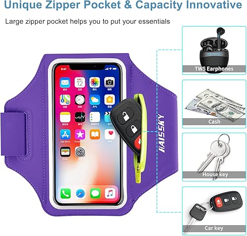 Miniatura 2 de Brazalete para teléfono celular con bolsillo con cremallera para Airpods para iPhone 161514131211Pro Max, Galaxy S20 S10, banda de brazo resistente
