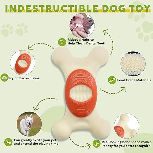 Miniatura 2 de FRLEDM Juguete masticable para perros para masticadores agresivos, juguetes indestructibles para perros con sabor a tocino realcarne de res, nailon