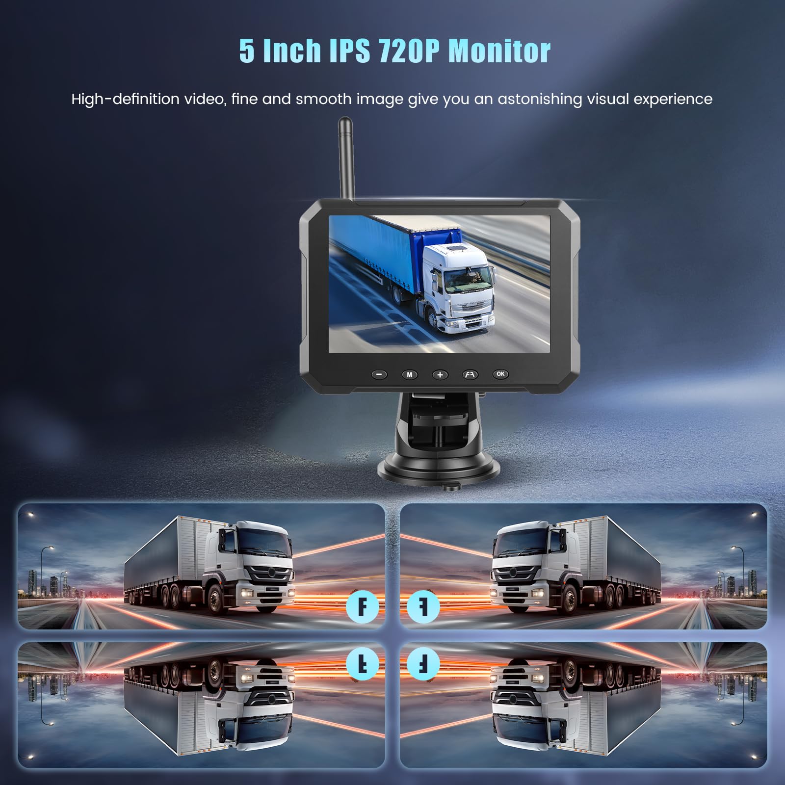 Hikity Telecamera Retromarcia Wireless Solare Magnetica con Monitor 5'' IPS | IP69 Impermeabile Telecamera Visione Notturna 10000-mAh-Akku Telecamera Posteriore Auto per Camion Camper