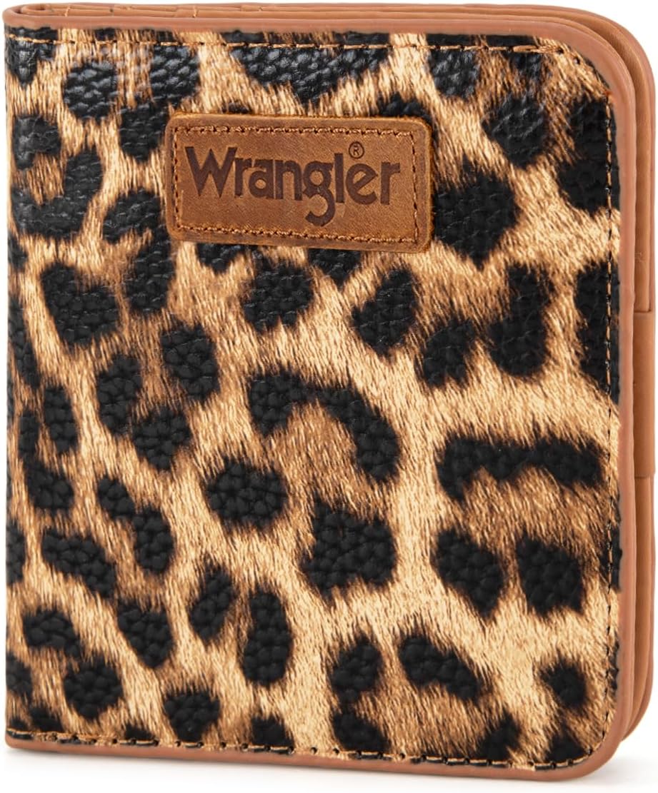 Montana West X Wrangler Small Leopard Print Wallets for Women Slim Thin Wallet Card Cases Money Organizer Thin Mini Pocket Wallet with Rfid Lining and A Coin Purse