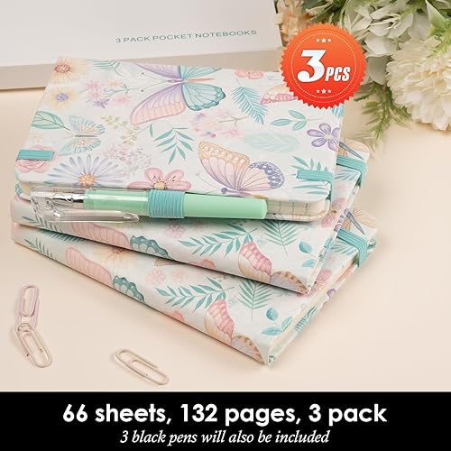 Miniatura 106 de Cuaderno pequeño de cuero con bolígrafo para escribir mujeres, con bolsillo pequeño, minibloc de notas forrado para viajes y trabajo, cuaderno de 3