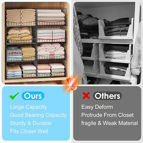 Miniatura 7 de JKsmart Organizadores de armario apilables de 4 niveles y estantes de almacenamiento, contenedores de almacenamiento para ropa para jeans,