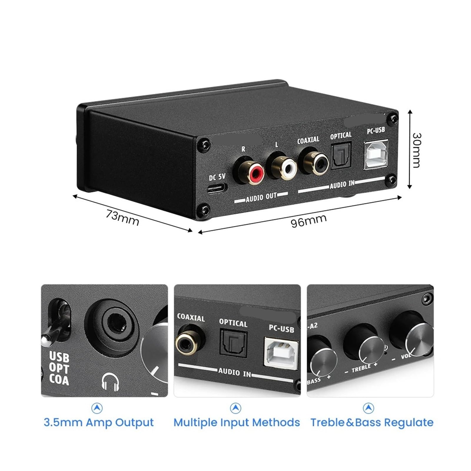 Decoder HiFi USB Amplificatore for cuffie Uscita ottica coassiale stereo Per l'home cinema