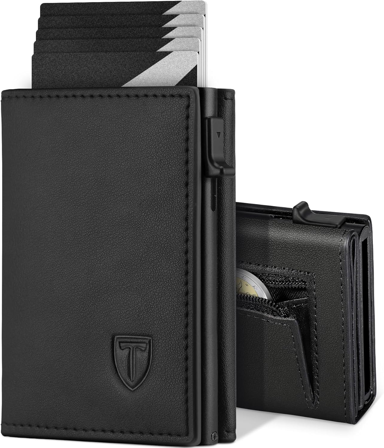 TEEHON Portafoglio Uomo, Portafoglio Uomo Slim, Portacarte in Pelle con Protezione RFID, Porta Carte di Credito uomo Piccolo, Porta Tessere con Portamonete e Scomparti Banconote - Confezione Regalo