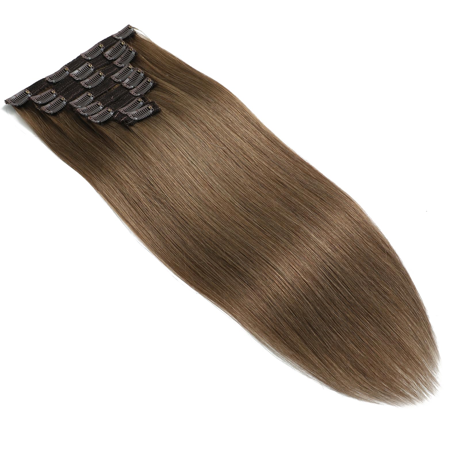 Hell Aschblond Clip in Extensions 9A Echthaar 15#, Human Hair 100% Remy Tressen Haarverlängerung 8pcs Glatt mit Clips 22inch/55cm