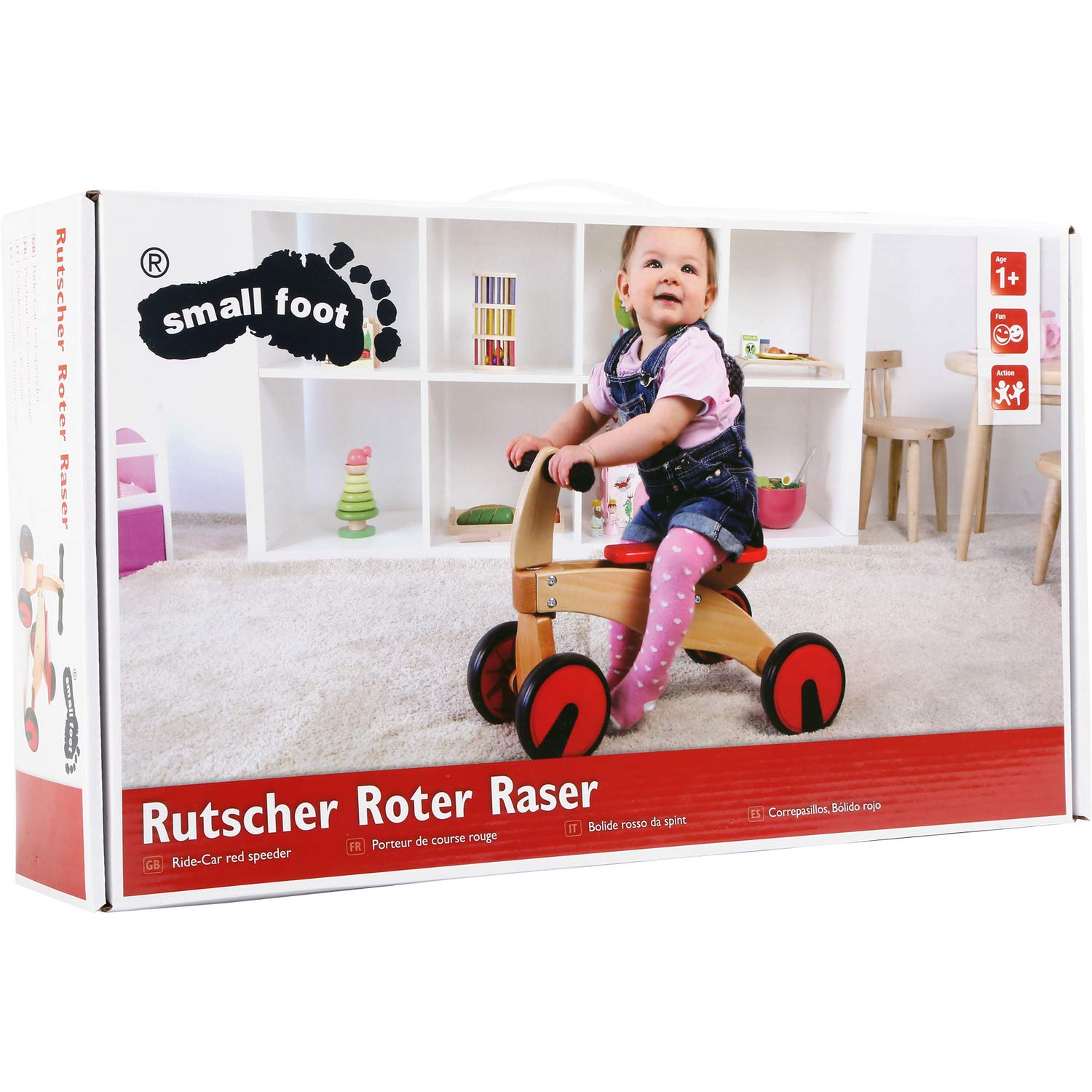 small foot 10233 Trois-roues « Bolide rouge » en bois, avec roues et poignées en caoutchouc, à partir de 2 ans