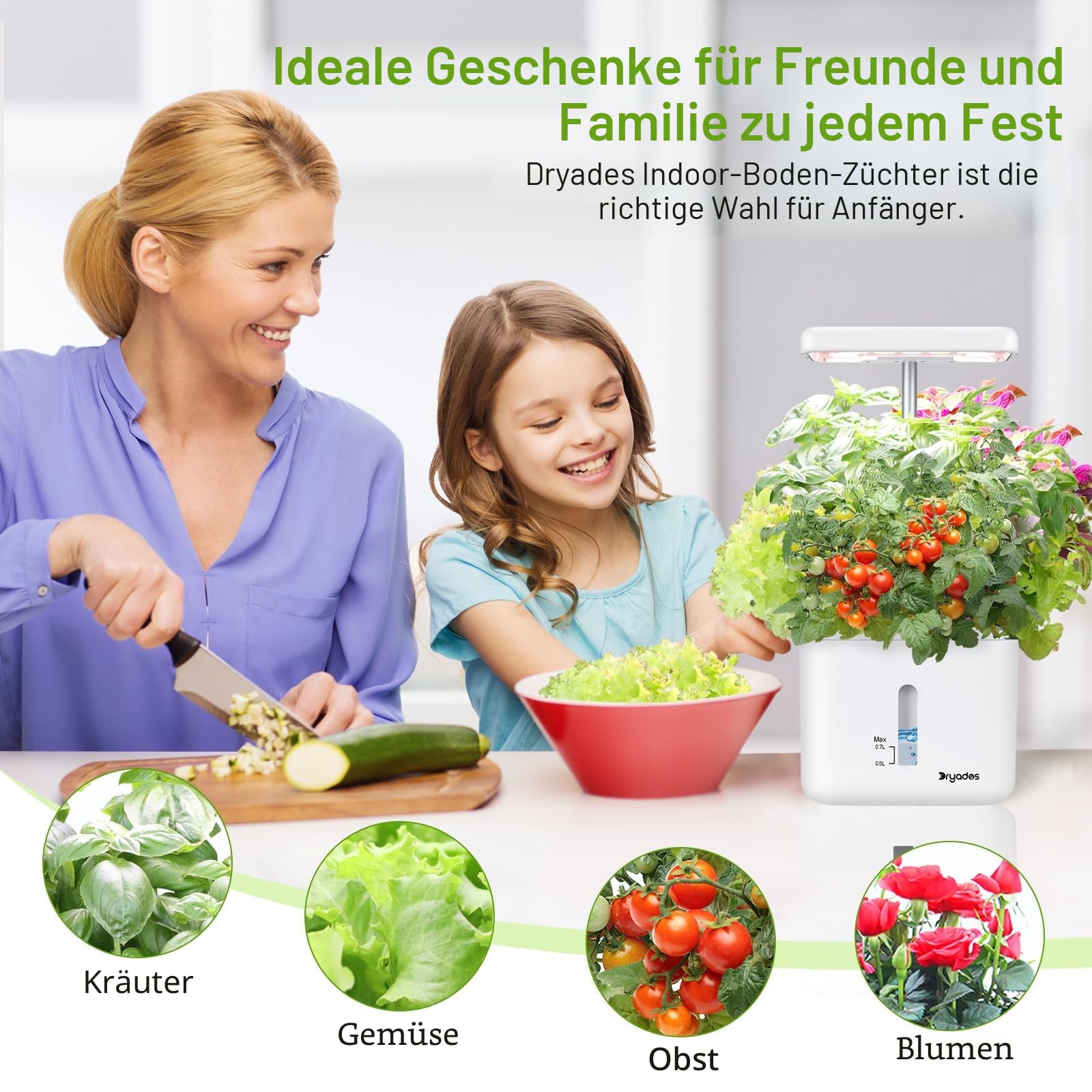 Indoor-Garten Kleines intelligentes Boden-Gartenbau System mit 17-Watt-LED-Wachstumslampe, Automatischer Timer, Selbstbewässernder Pflanztopf, Geschenkideen für Mütter und Frauen(Ohne Samen & Erde)