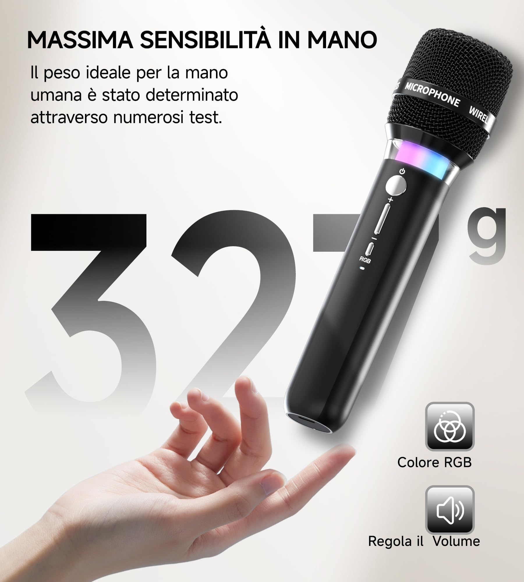 Macchina per karaoke con 2 microfoni wireless RGB, macchina per karaoke portatile da 5200 mAh con 10 modalità RGB, pannello di controllo indipendente, riproduzione 13H (Black x)