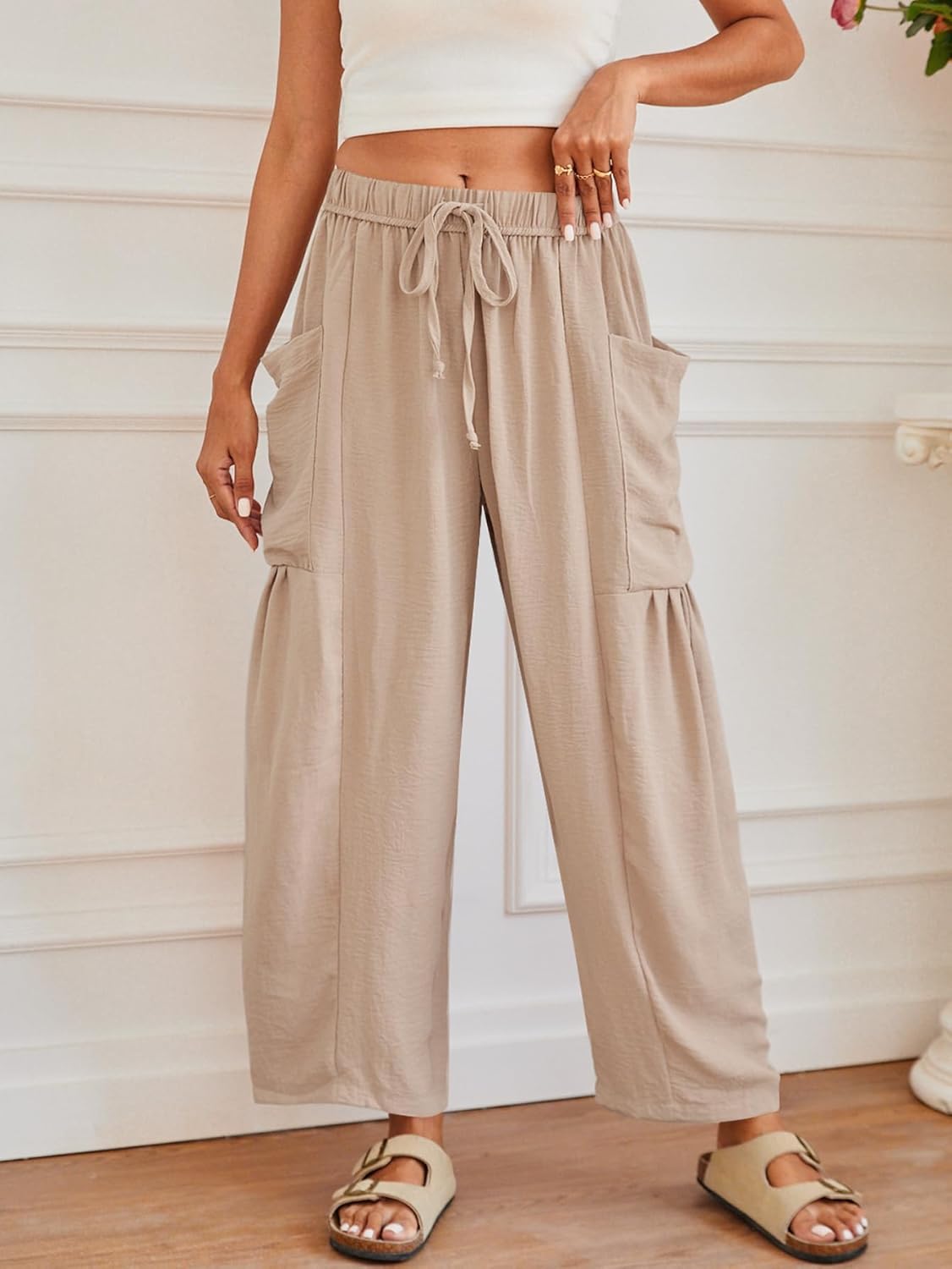YKR Wide Leg Pants Woman Casual Loose Lightweigt Beach Palazzo Harem Pants Flowy Pants 2025 - Image 2