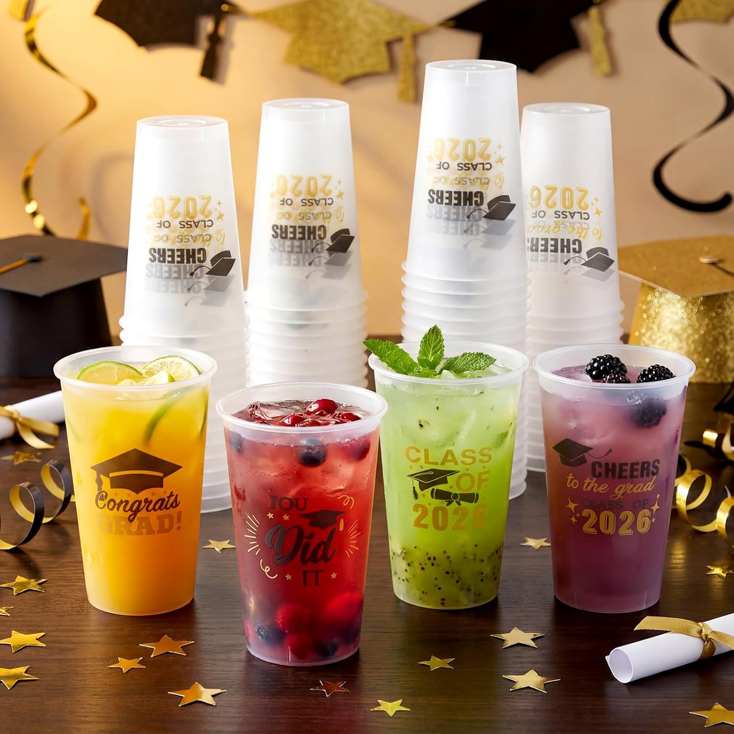 Yungyan 100 Pcs Frosted Graduation Cups 2026 Frosted Plastic Cups 16 oz Disposable Graduation Party Favors Congrats Grad Tableware Decoration for School Supplies