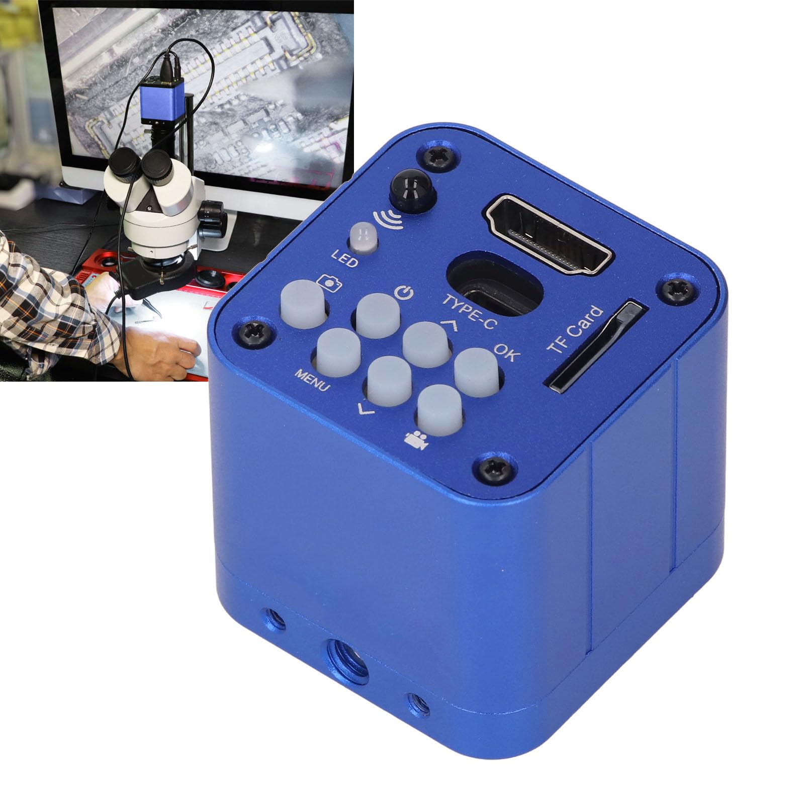 Fafeicy Cámara de Microscopio Industrial, Sensor de 24 MP con Vídeo 1080P, Ocular Digital USB con Sensor CMOS para Inspección Visual e Investigación Científica (Enchufe de la UE)