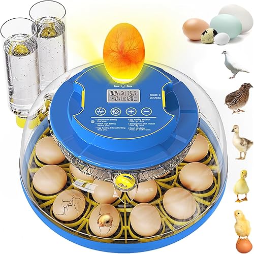 18 Egg Incubators for Hatching Eggs, Chicken Egg Incubator with Automatic Egg Turning & Humidity Control, 360° Viewing, Egg Candler, for Home, Farm, Classroom, Hatching Duck, Quail, Turkey, Goose
