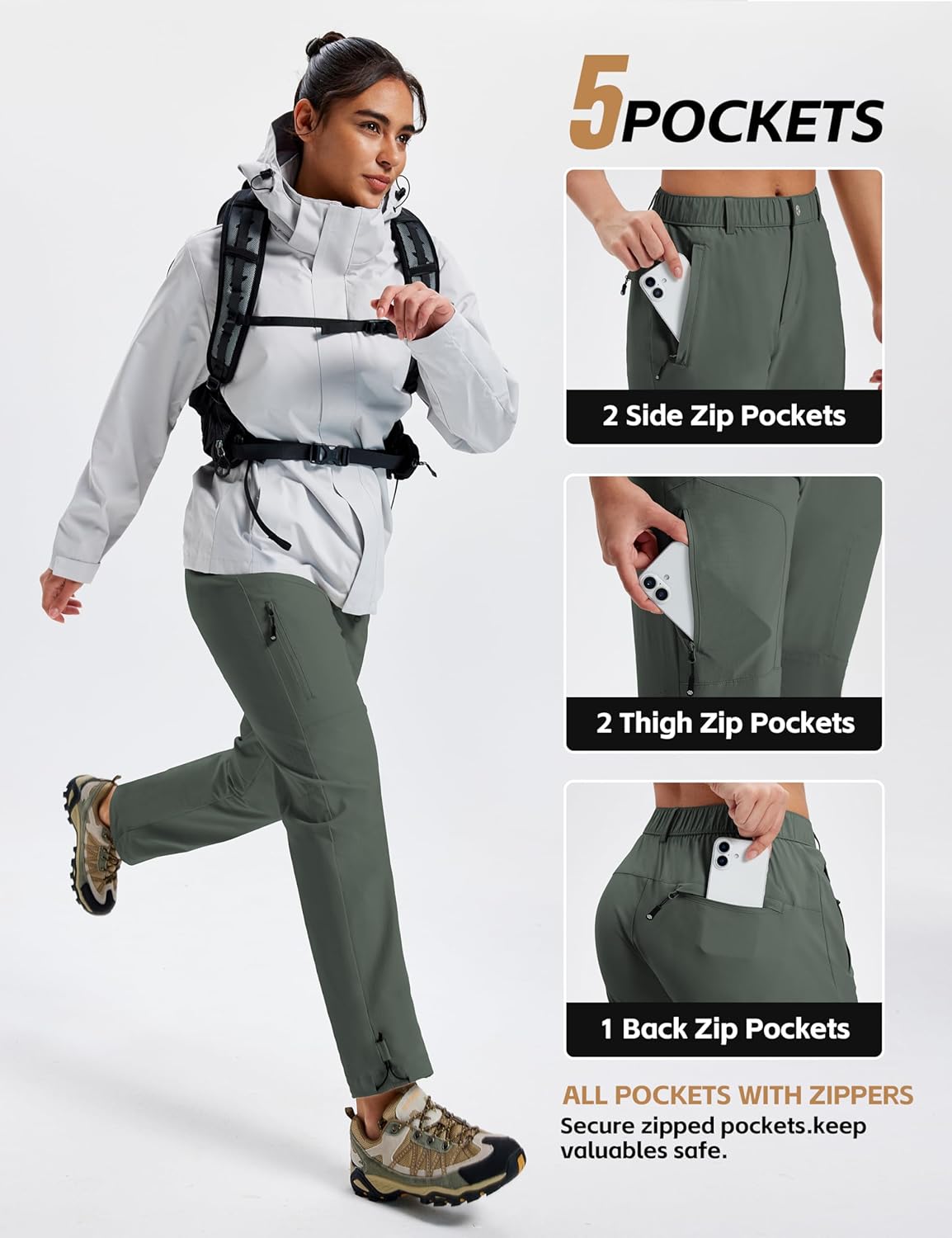 MoFiz Women's Hiking Cargo Pants Lightweight Quick Dry UPF 50 Water Resistant Fishing Camping Travel Pant with 5 Pockets - Image 5