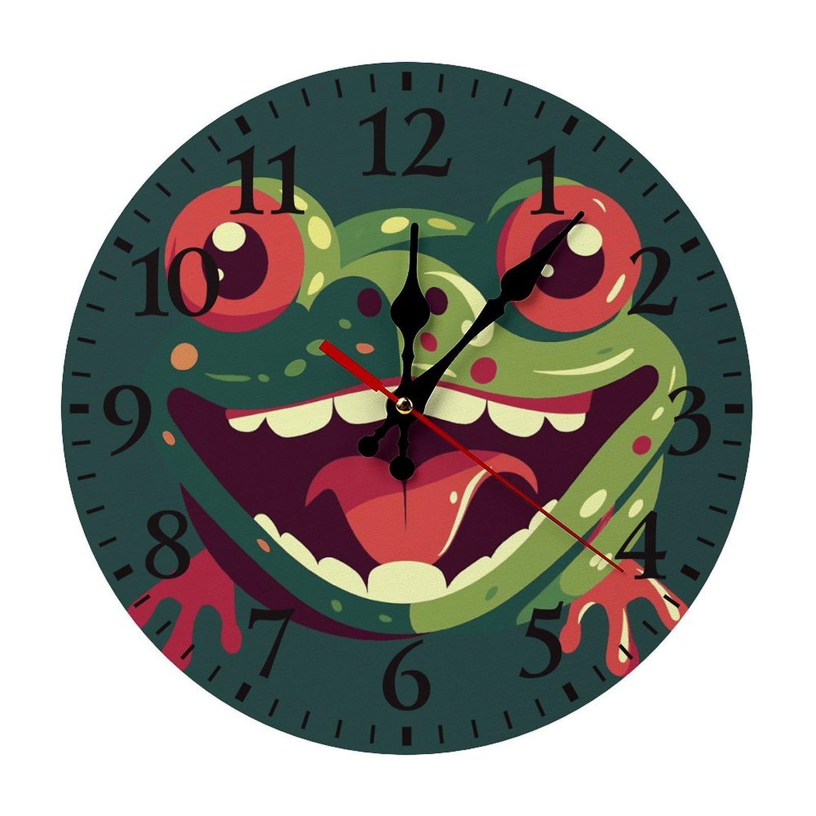 Horloge murale grenouille sans tic-tac : horloge silencieuse à piles noire pour le sommeil