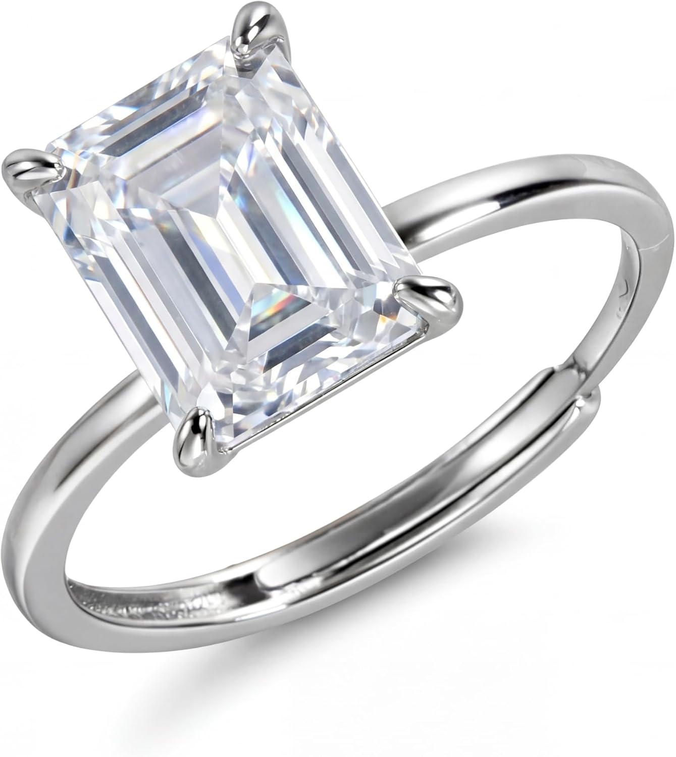 Engagement Ring for Women 925 Sterling Silver Adjustable 2CT/3CT Emerald Cut Cubic Zirconia Wedding Band CZ Promise Ring