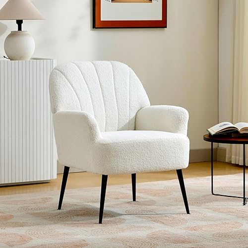 Miniatura 3 de Sillas decorativas modernas para sala de estar, sillas laterales para sala de estar con tapicería de tela de cordero  Cómodo sillón de lectura para