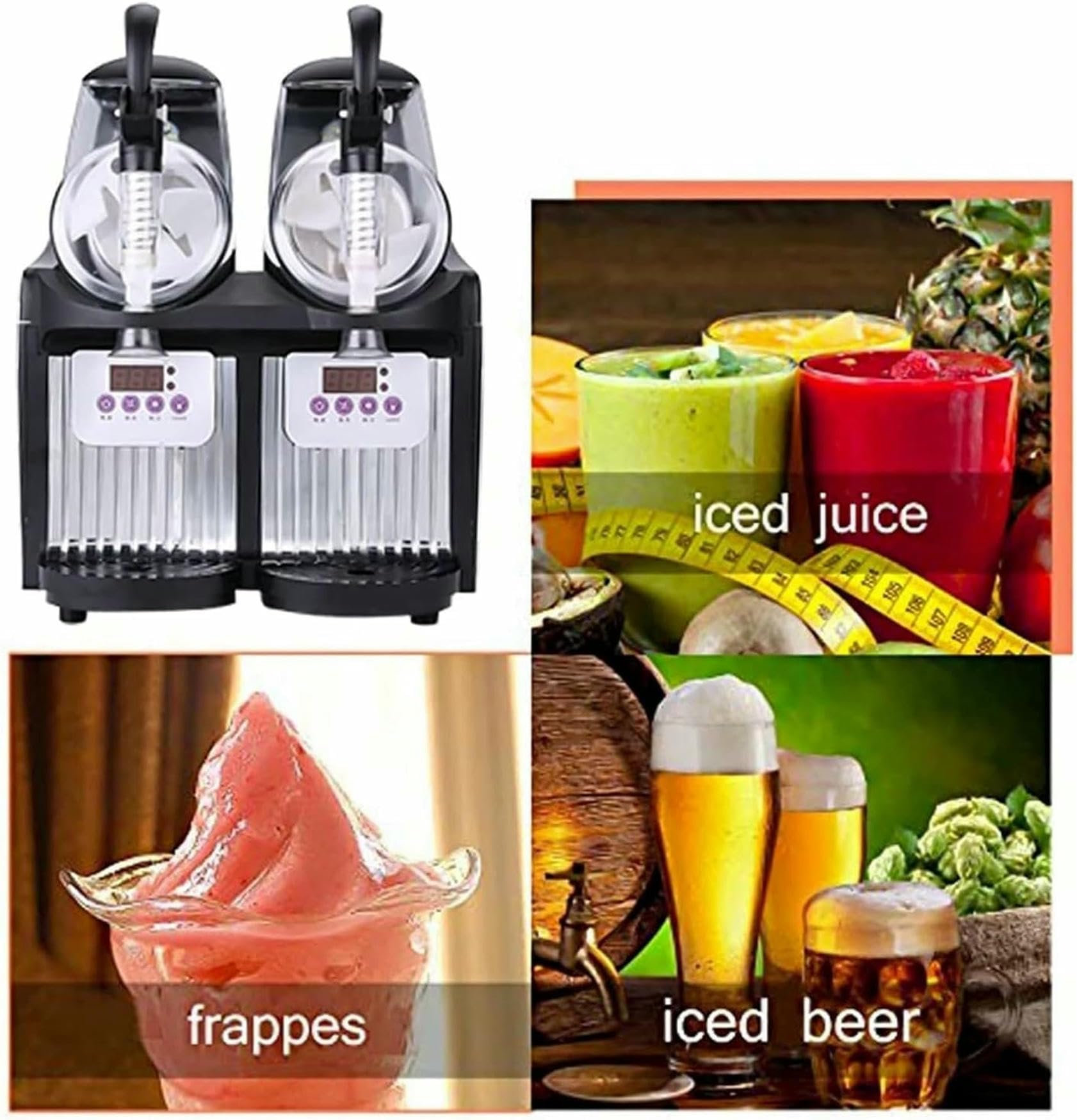 Máquina Comercial para granizados de Hielo, granizadora de Bebidas congeladas con 2 Tanques, máquina para Preparar Bebidas, licuadora de Batidos para cafeterías, restaurantes y Bares.