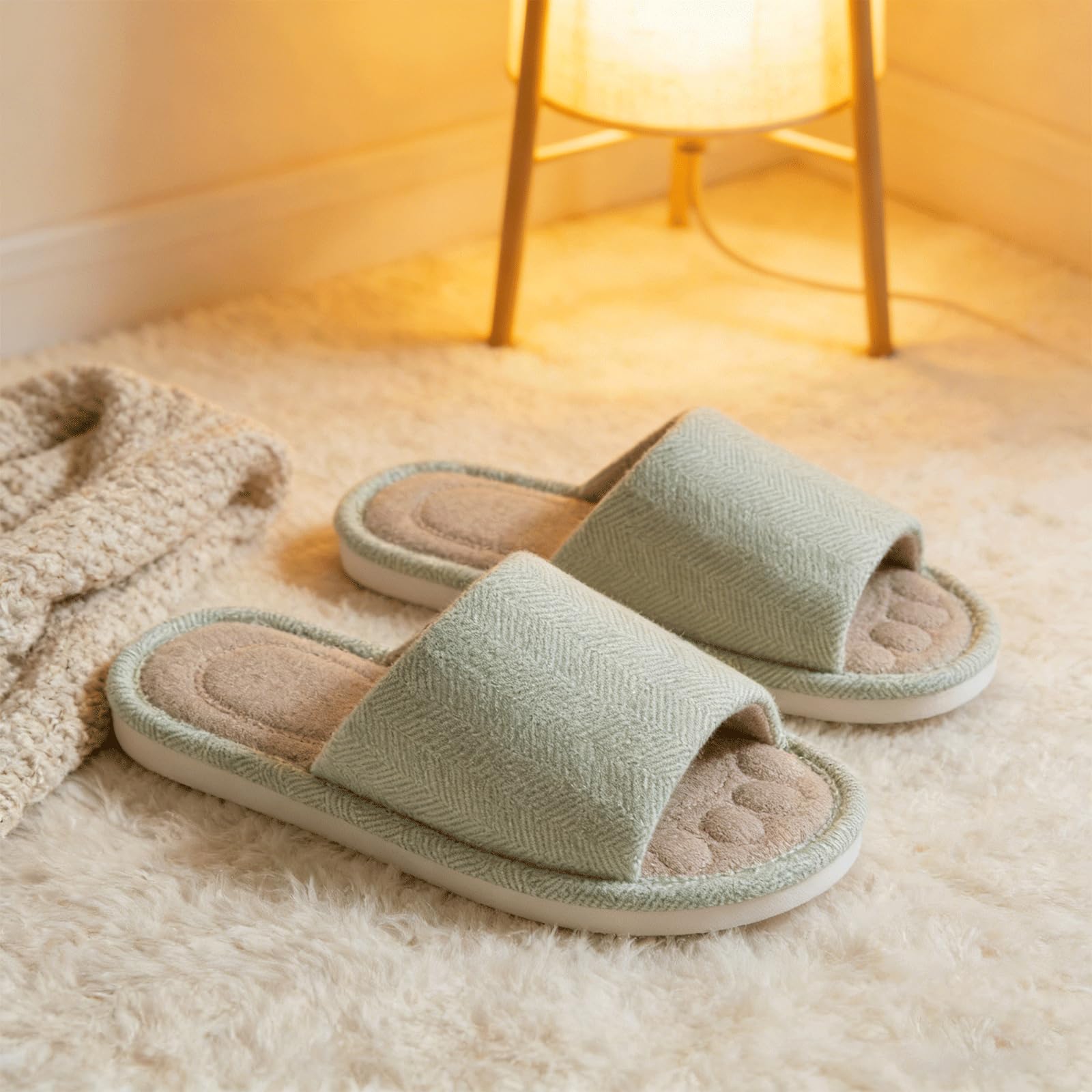 Pantofole Donna Uomo Comode Memory Foam Traspirante Cotone Ciabatte Antiscivolo Punta Aperta Scarpe da Casa Slippers Estate - 4