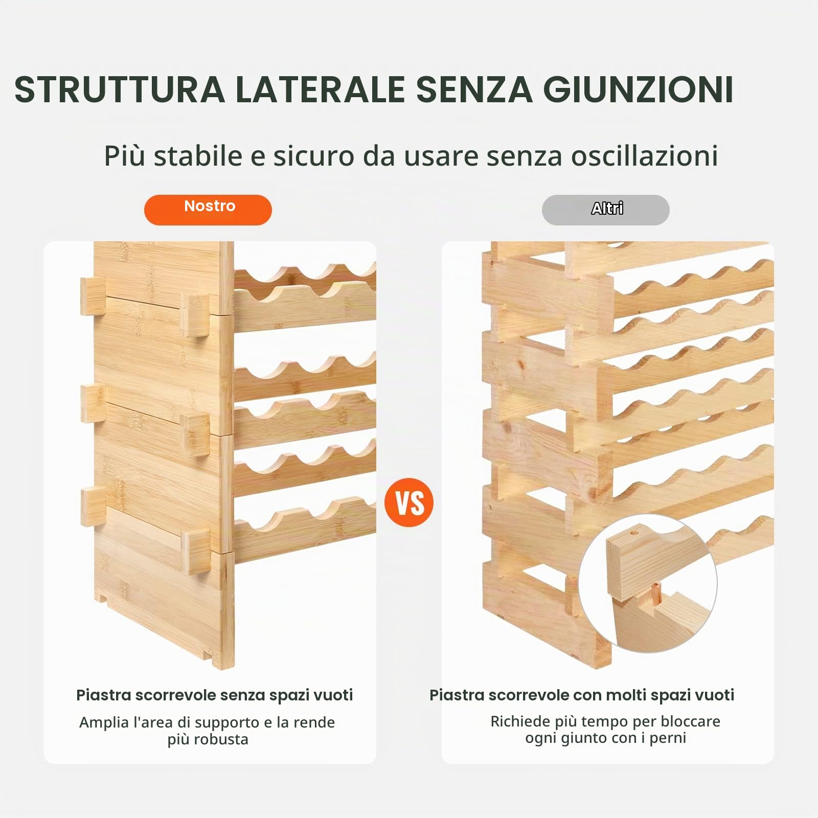 VEVOR Portabottiglie per Vino in Legno di Bambù Impilabile 8 Ripiani Capacità Max. 72 Bottiglie, Cantinetta Portabottiglie 8 Piani da Terra per Vino Materiale Legno Bambù Struttura Modulare Fai-da-te
