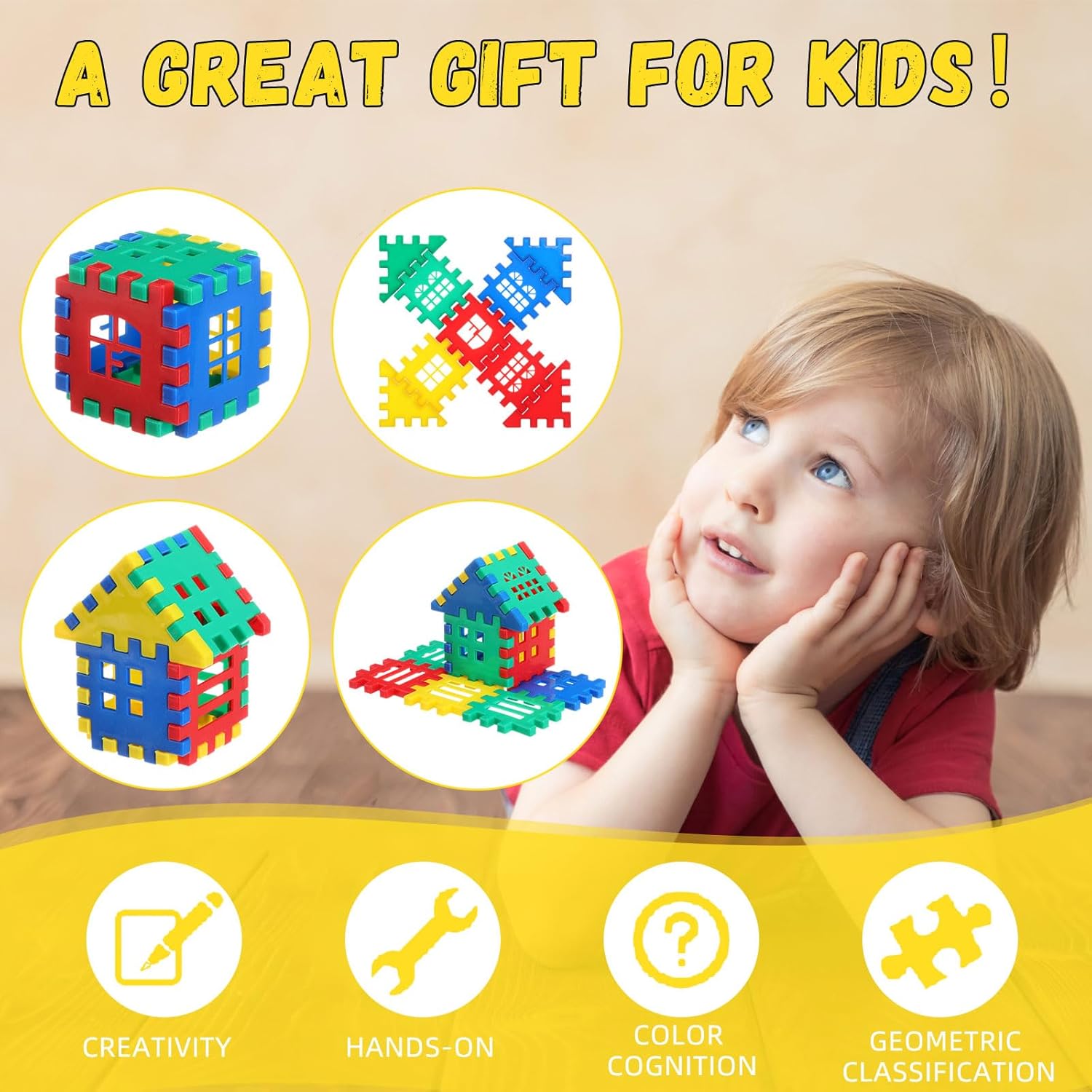 155 Pieces Interlocking Building Blocks for Kids with Storage Box Building Toys Waffle Blocks for Kids Construction Learning Educational Toy Sets