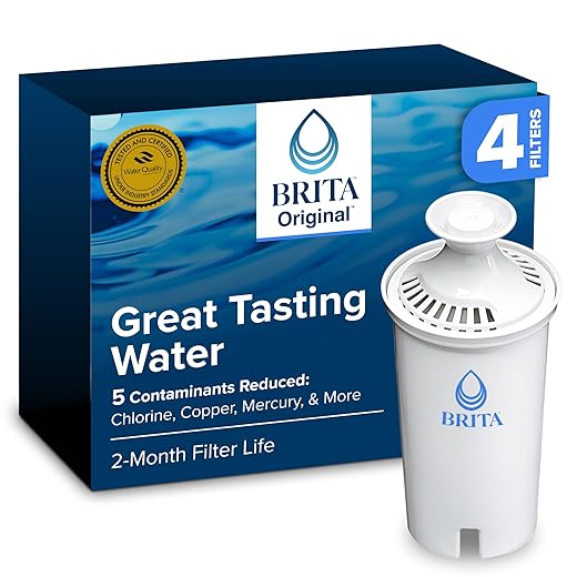 Brita standard water filter replacements for pitchers and dispensers, lasts 2 months, reduces chlorine taste and odor, 4 count