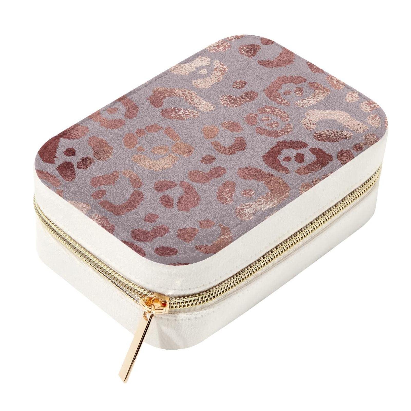 Boîte à bijoux en velours doré rose et fermeture éclair en métal format compact