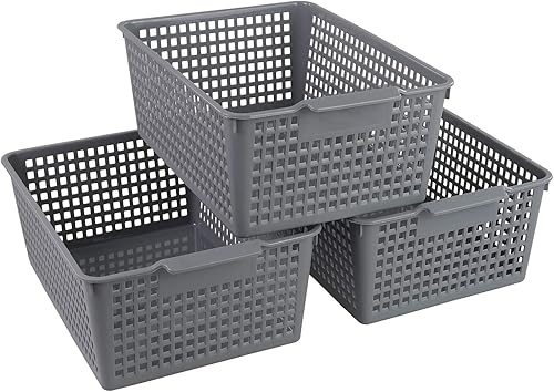 Miniatura 6 de Farmoon Cesta de plástico de tejido gris, organizador de cestas de almacenamiento de plástico, 3 paquetes