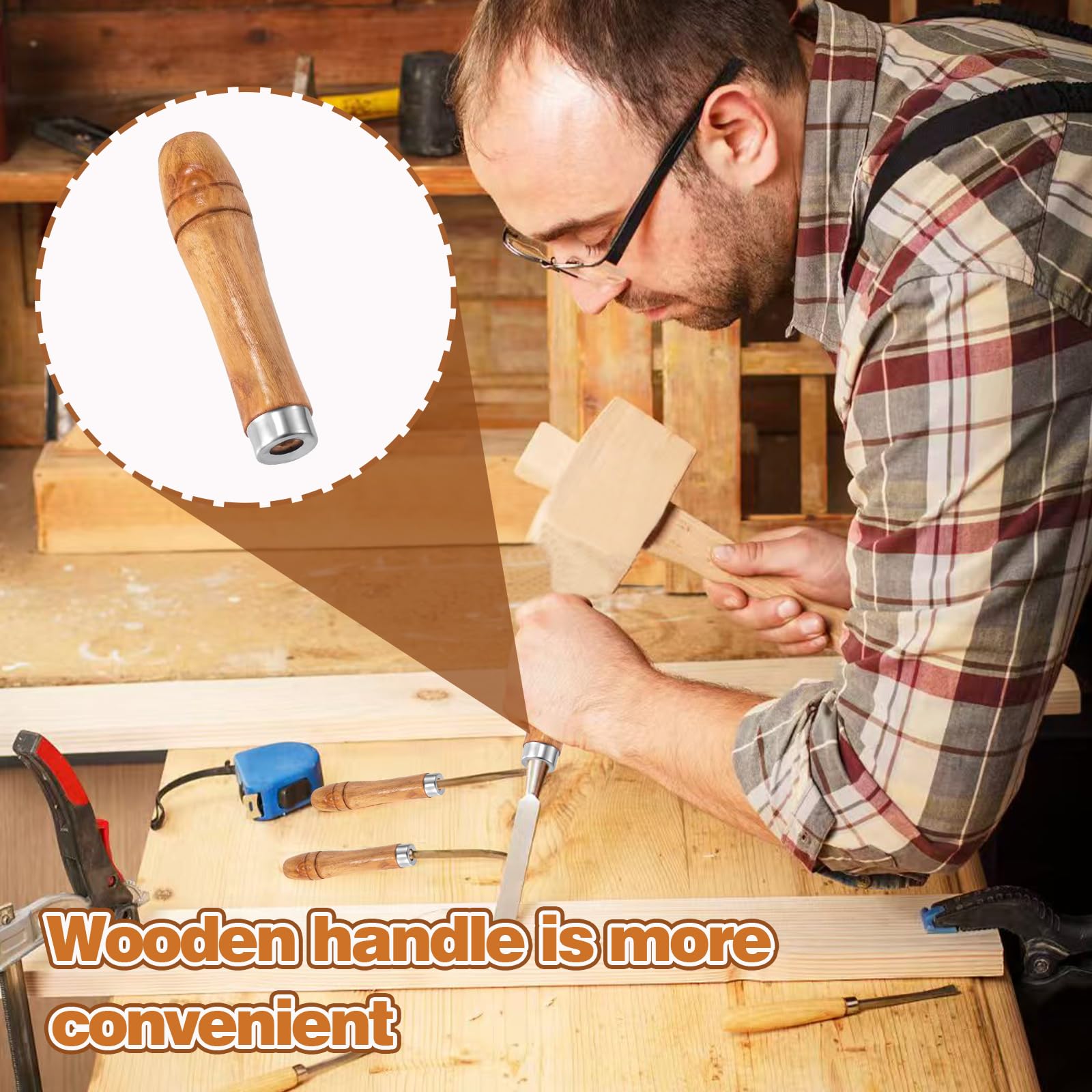 Manico in legno con robusti collari in metallo, manici in legno, 20 pezzi di ricambio per lime da 15,5 a 30,5 cm, impugnatura ergonomica per utensili per la lavorazione del metallo e del legno