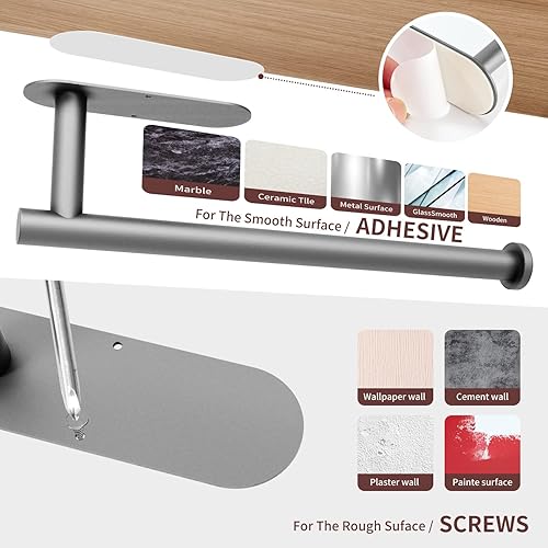 Miniatura 6 de DEKAVA - Soporte para rollos de papel de cocina para usar en la pared o debajo de un armario, autoadhesivo, barra para rollos de papel, de acero