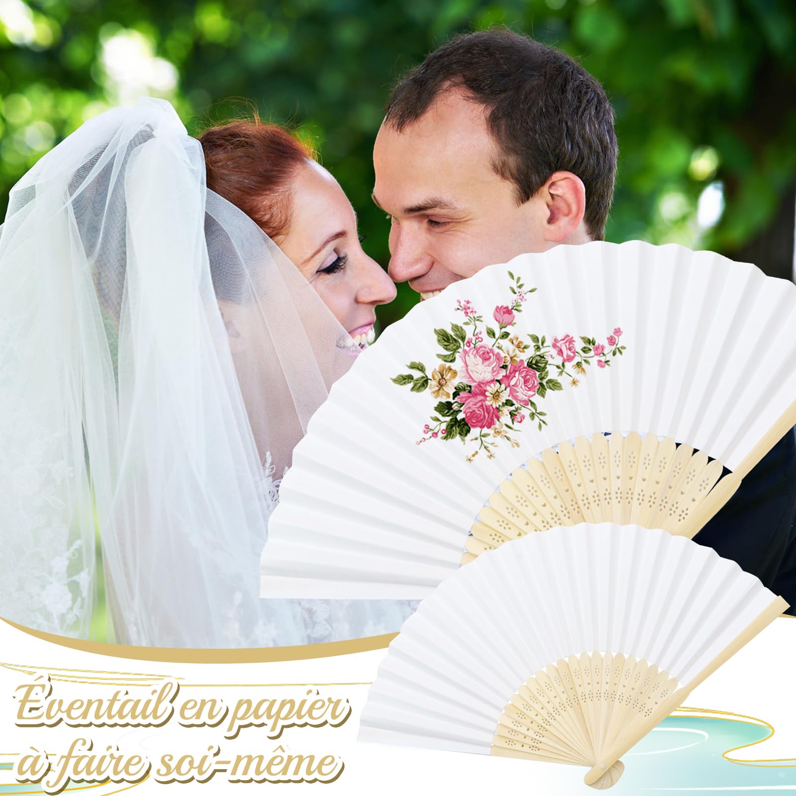 32 Pièces Éventail Mariage Papier, Éventail Blanc Mariage Eventail Pliable, Eventail en Bois, Eventail Papier Blanc pour les Mariages, les Fêtes et la Décoration Artisanale