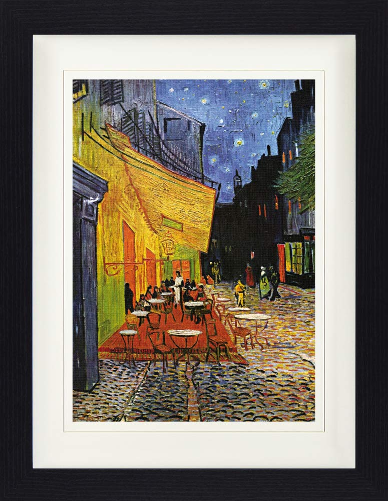 Stampa Su Tela Vincent Van Gogh - Terrazza Del Caffè La Sera - 45,7x30,5 Cm - Cornice In Legno - 2
