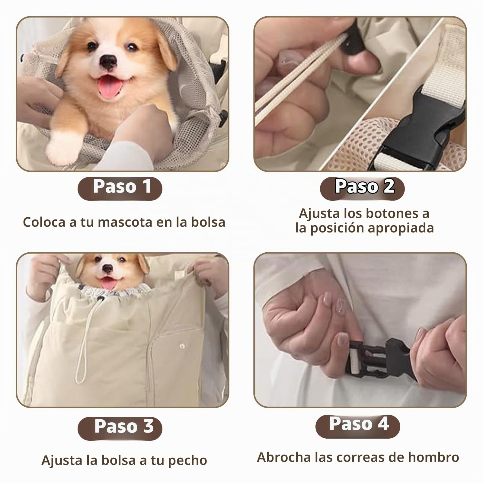 Galatée Mochila Frontal para Perros, Ajustable, con Ventilación En El Pecho para Mascotas y Gatos, para Senderismo, Camping y Viajes, Mochila De Viaje para Perros con Malla Ventilada(Blanquecino)