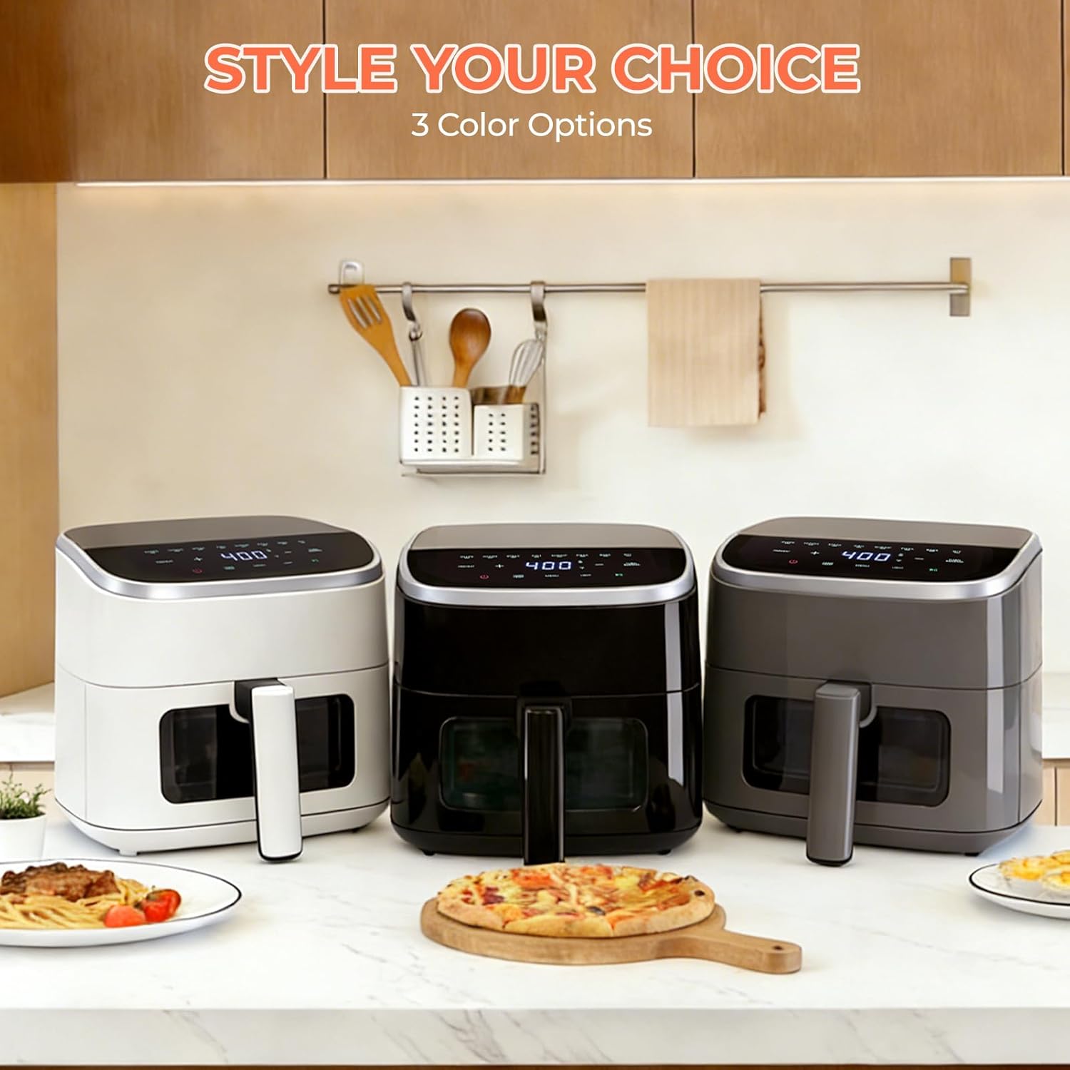 NEWBULIG Air Fryer，4QT Small AirFryer with Easy View Window and Interior Light, Digital Touchscreen with 8 Presets for Custom Cooking, Nonstick and Dishwasher Safe Basket, White