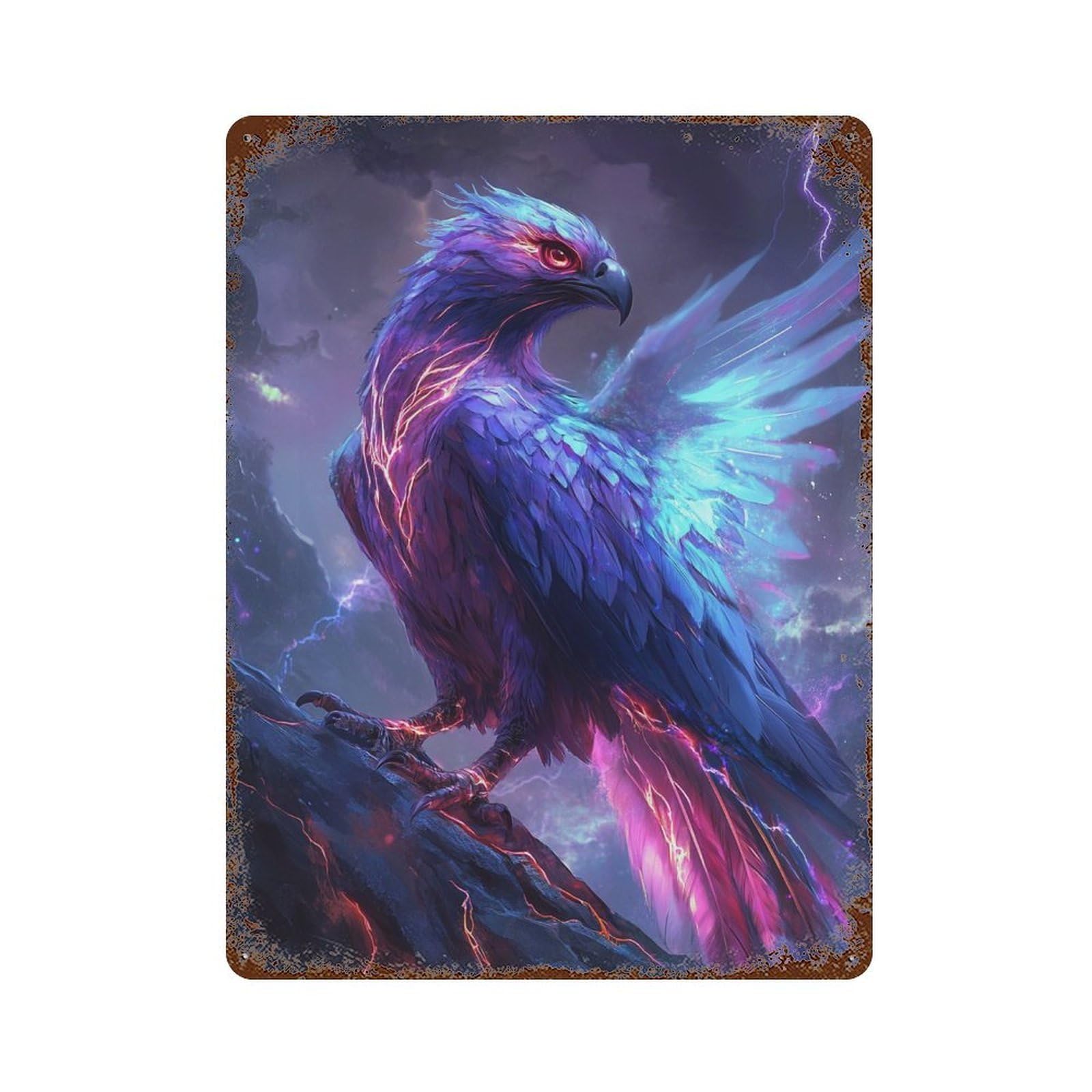 Electric Eagle Fantasy Artwork Rust Effect Tin Sign 15.7"x11.8", Farmhouse Wall Decor for Living Room, Hallway And Home Decor
