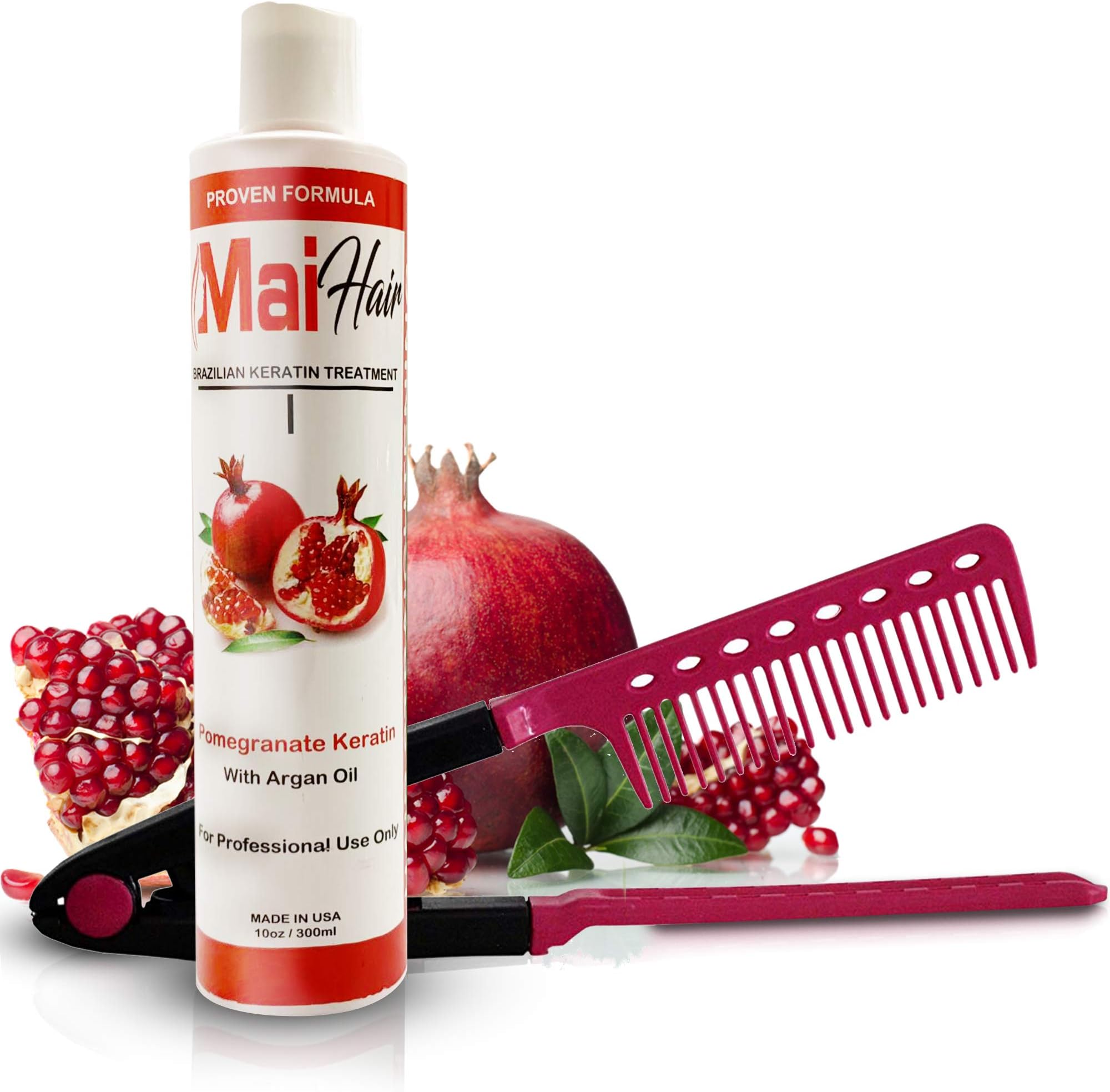 Brazilian Keratin Hair Treatment Complex – Brazilian Professional Effective Fast Acting Hair Straightening Formula Infused with Pomegranate and Argan Oil (10oz with Comb)