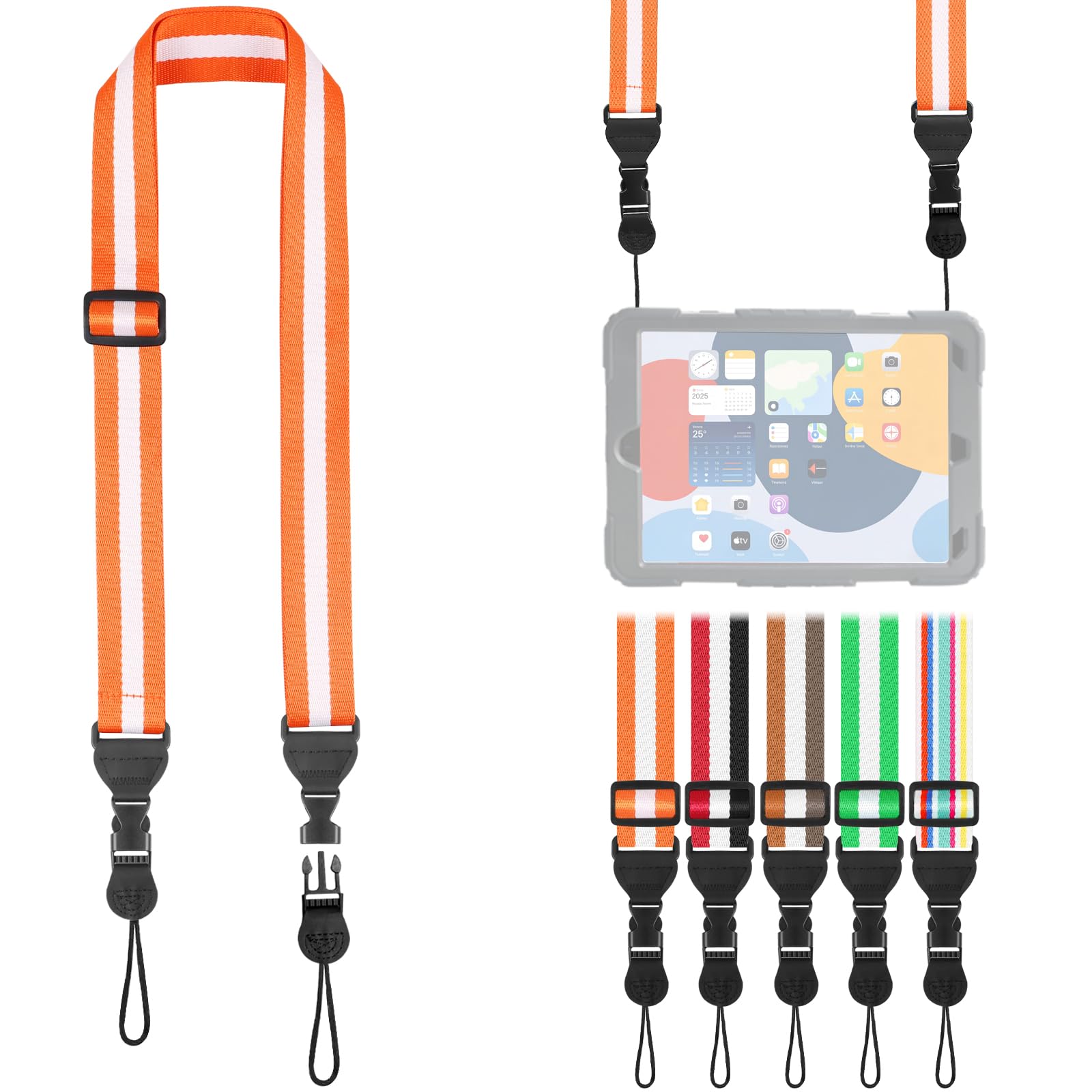 FIEIL Adjustable Shoulder Strap, Comfortable for Camera Neck Lanyard iPad Strap iPad Strap for iPad, Camera, Binocular, Crossbody, Tablet, Laptop, Binocular, Luggage Bag(Orange &amp; White A93)