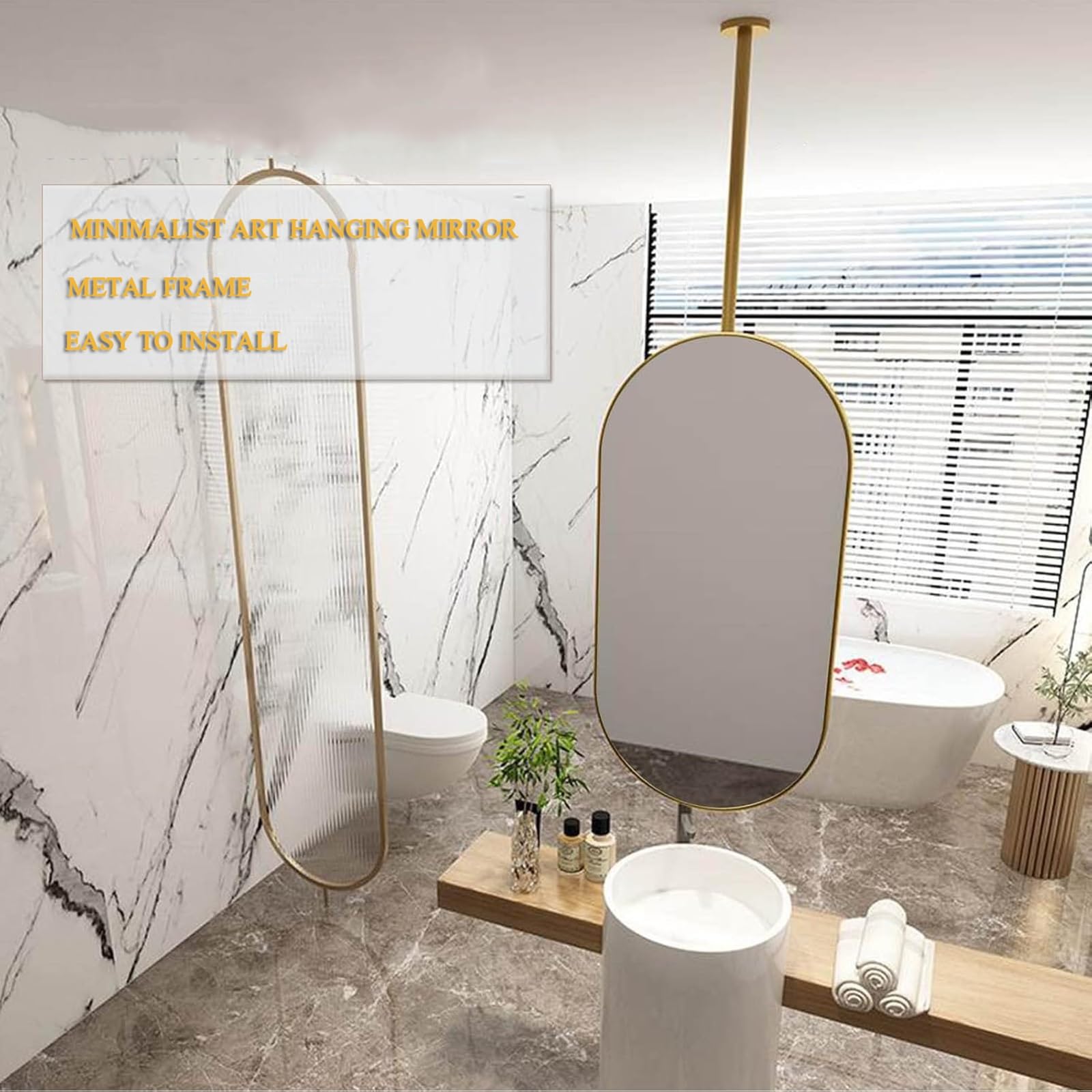 Owalne metalowe lustro łazienkowe – 50 x 70 cm wiszące lusterko do makijażu do sypialni, salonu, przedpokoju, elegancki akcent ścienny do dekoracji domu