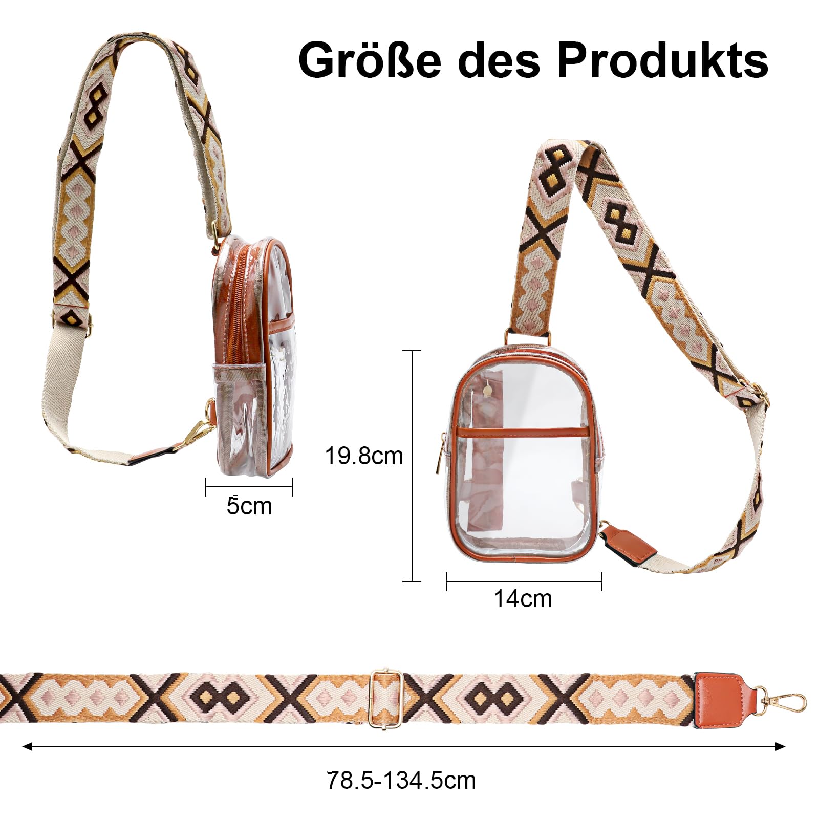 APOMOONS Bolsa Transparente PVC Impermeable de Concierto con Correa Ajustable Crossbody para Mujeres Hombres