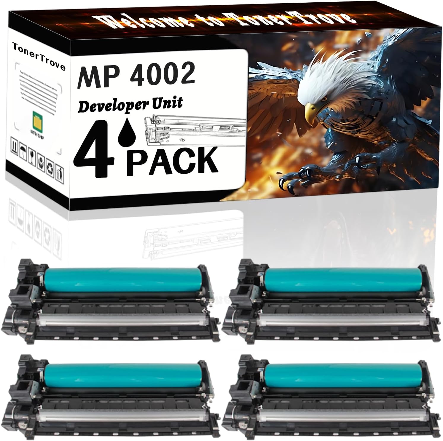 MP 4002 Developer Unit Compatible for Lanier LD040B LD050B MP 4002SP MP 5002 MP 5002SP Printers, Office Printing is Easy Clear Smooth (4 Pack Black)