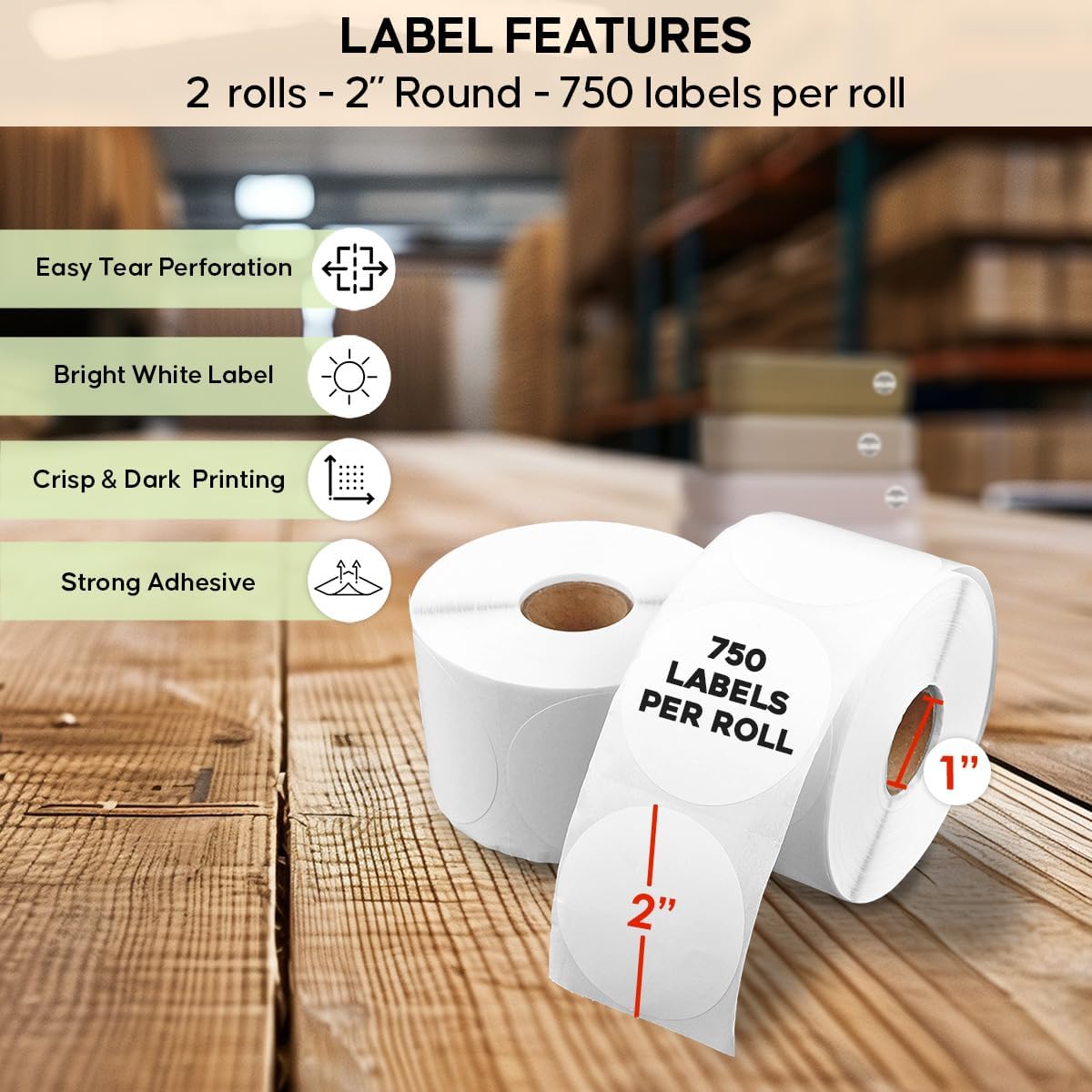 Round Circle 2" Thermal Direct Label for Arkscan & Zebra Compatible Printers, White - Image 2