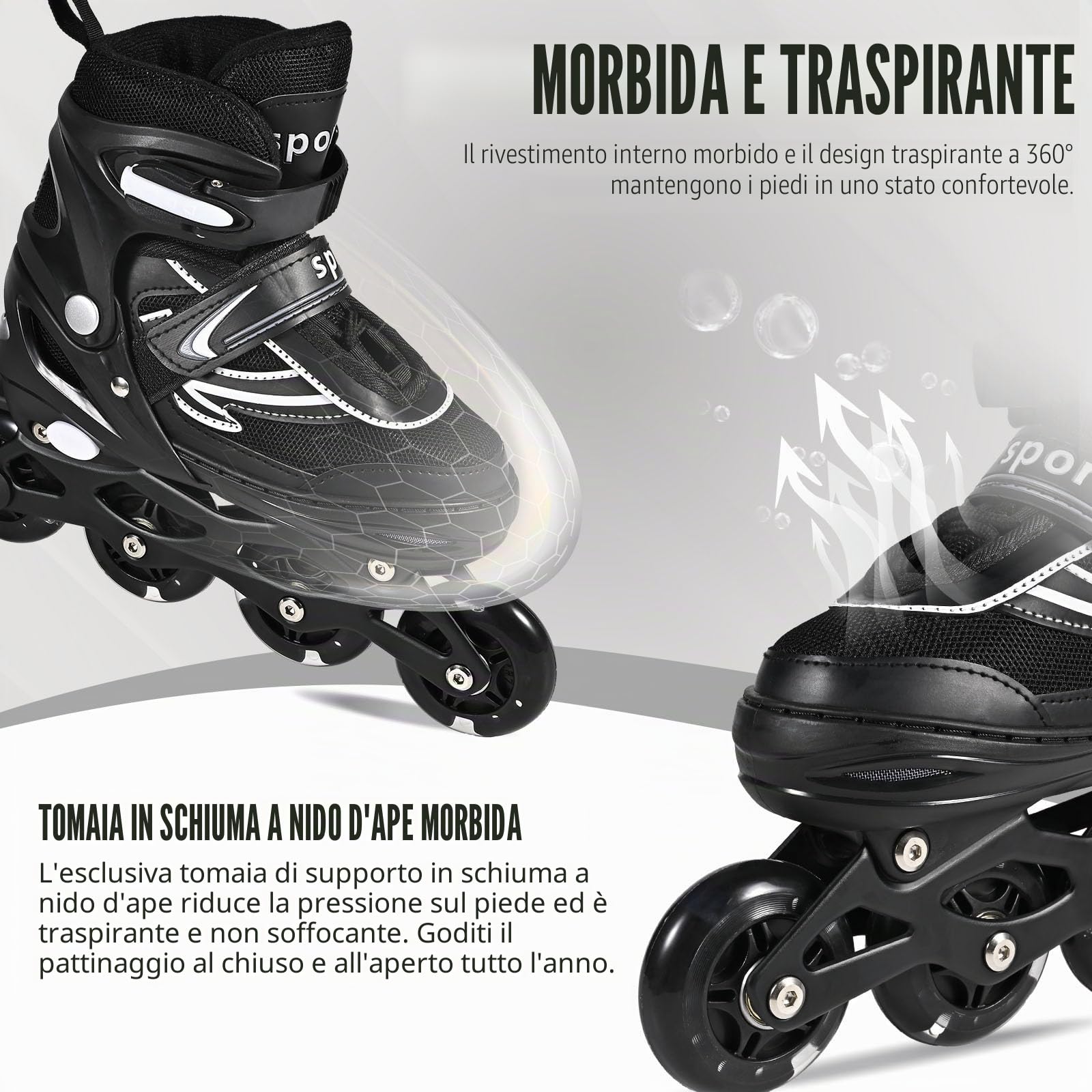 Pattini in linea regolabili per bambini e adulti con ruote luminose 4 ruote