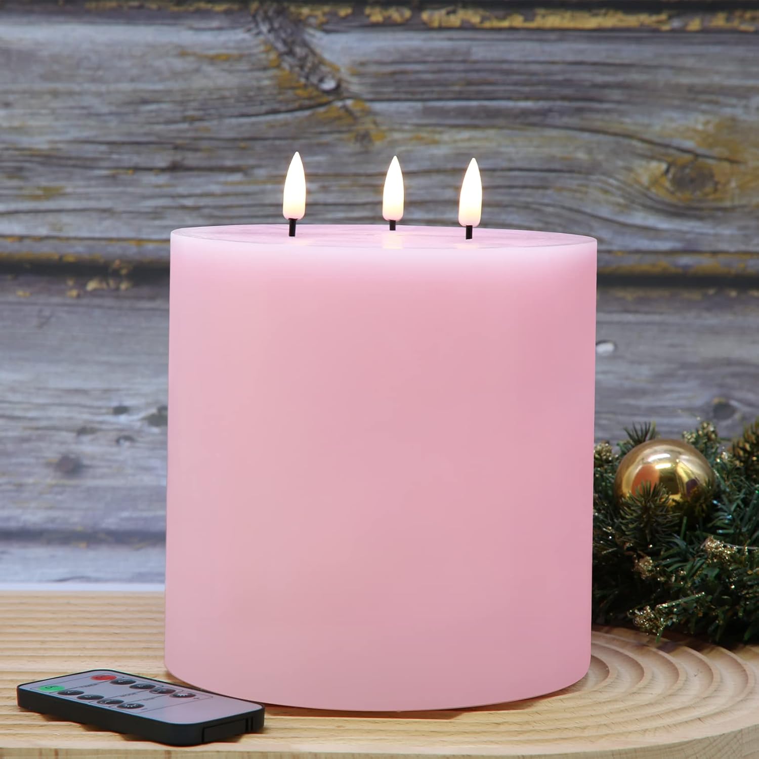 Eywamage 3 Wick Pink Flameless LED Pillar Candles with Remote Timer