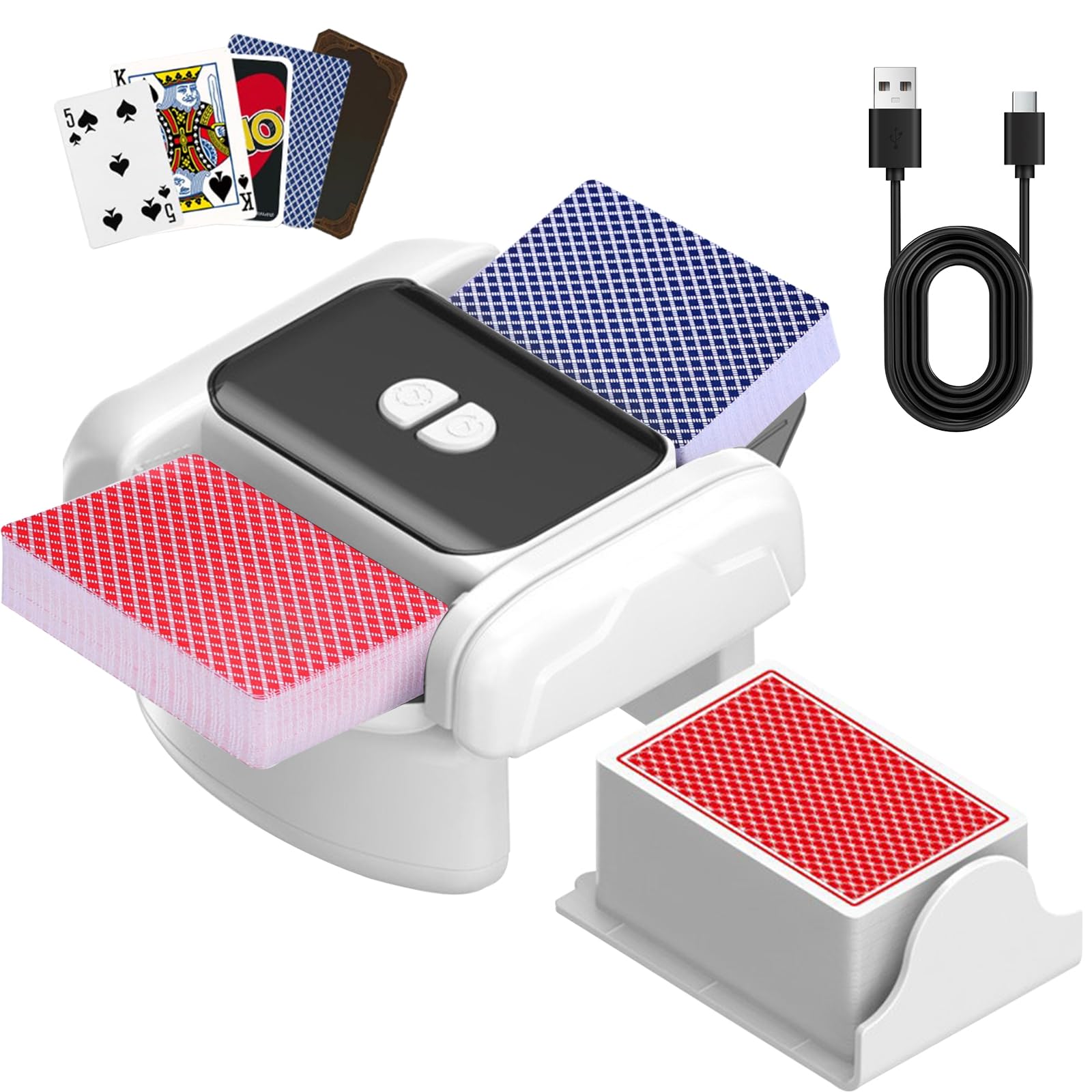 Automatic Card Shuffler Machine 2 Deck, One-Touch Auto/Manual Mode, Low-Noise Design Suitable for Games Such As Poker Uno