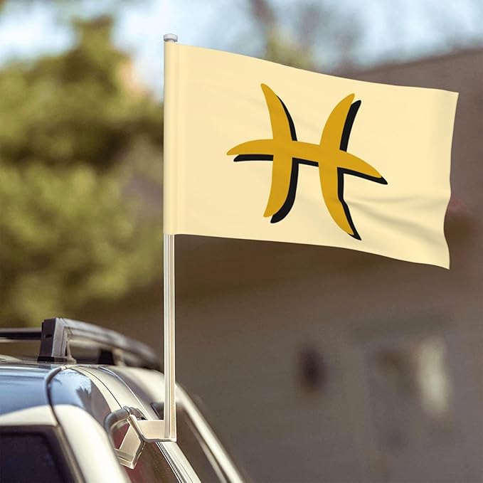 Double Side Zodiac Sign Pisces Symbol Car Flag Window Clip 12 X 18 Inch UV Protection Outdoor Car Flags Decoration Banner