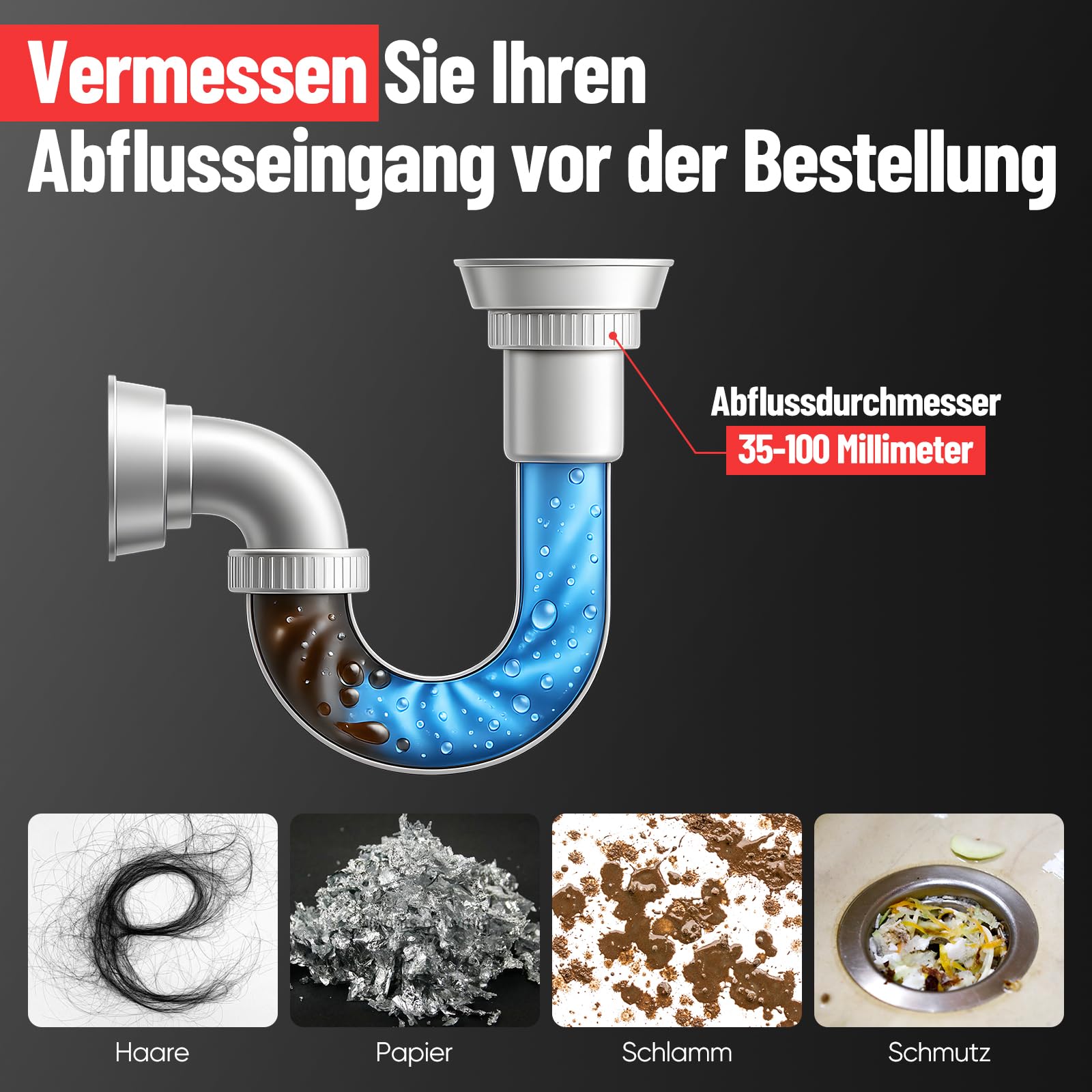 Akku Rohrreinigungsmaschine für Makita Akku 21V,rohrreinigungsspirale elektrisch mit 7.4M, Geeignet für 35–100 mm Rohre,spirale abfluss rohrreinigung für Abwasserkanäle, Toiletten(ohne Akku)