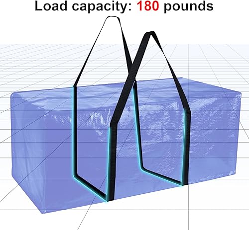 Miniatura 3 de Paquete de 2 bolsas de mudanza extragrandes azules con cremalleras y asas de transporte, bolsa de almacenamiento resistente para almacenamiento en