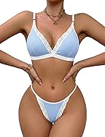 Avidlove Women's Sexy Ribbed Bralette & Thong Set with Lace Trim - 2 Piece Lingerie Outfit