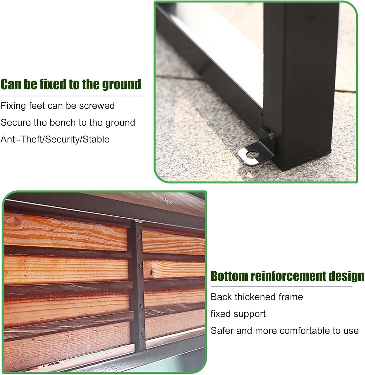 Garden Bench Park Slatted Seats Patio Loveseat, Outdoor Wooden Backless Porch Bench Metal Frame Chair, Lawn Front Porch Path Yard Decor Deck Furniture for 2-3 Person Seat, For Hospital/School/Plaza