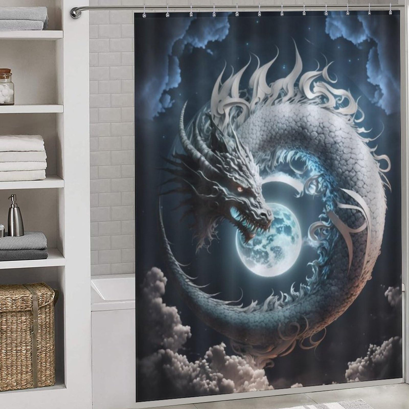Rideau de douche dragon imperméable résistant pour résoudre les problèmes d'éclaboussures